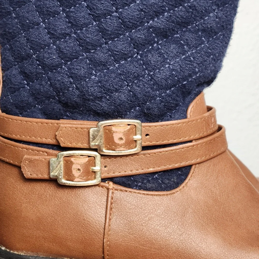 Nautica girls tall boot quilted navy &‎ brown Size 1